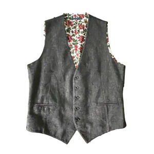 NWOT Montedoro Vest Mens Medium Brown Slowear 6-BTN Waistcoat Flax Wool Floral